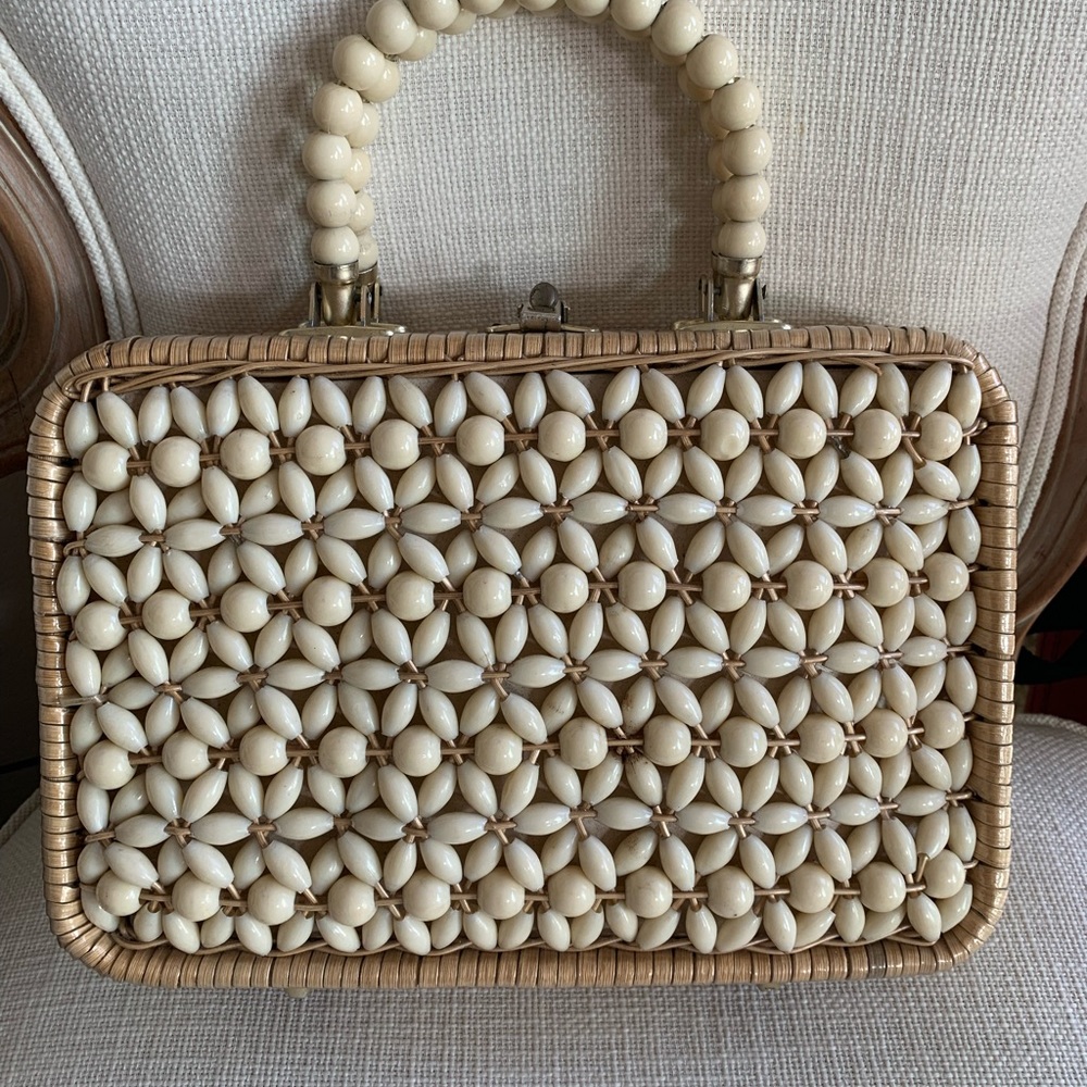 Vintage 1940’s Beaded Woven Cane Handbag.